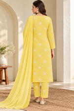 Load image into Gallery viewer, Seva Chikan Hand Embroidered Yellow Terivoil Cotton Lucknowi Chikankari Unstitched Suit Piece-SCL13141