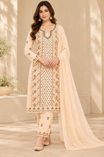 Load image into Gallery viewer, Seva Chikan Hand Embroidere Ivory Terivoil Cotton Lucknowi Chikankari Unstitched Suit Piece-SEV15017