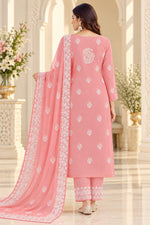 Load image into Gallery viewer, Seva Chikan Hand Embroidered Peach Georgette Lucknowi Chikankari Unstitched Suit Piece-SEV15041