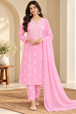 Load image into Gallery viewer, Seva Chikan Hand Embroidered Pink Terivoil Cotton Lucknowi Chikankari Unstitched Suit Piece-SCL13143