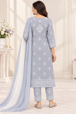 Load image into Gallery viewer, Seva Chikan Hand Embroidered Grey Cotton Lucknowi Chikankari Unstitched Suit Piece-SEV15039