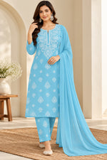 Load image into Gallery viewer, Seva Chikan Hand Embroidered Blue Terivoil Cotton Lucknowi Chikankari Unstitched Suit Piece-SCL13142