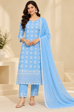 Load image into Gallery viewer, Seva Chikan Hand Embroidered Blue Cotton Lucknowi Chikankari Unstitched Suit Piece-SEV15056