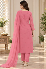 Load image into Gallery viewer, Seva Chikan Hand Embroidered Carrot Pink Georgette Lucknowi Chikankari Unstitched Suit Piece-SEV15033