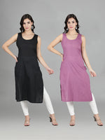 Load image into Gallery viewer, Seva Chikan Cotton Long Slips Combo Of Black (Pack of 2)