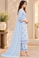 Load image into Gallery viewer, Seva Chikan Hand Embroidered Blue/Pink Terivoil Cotton Lucknowi Chikankari Unstitched Suit Piece-SEV15002
