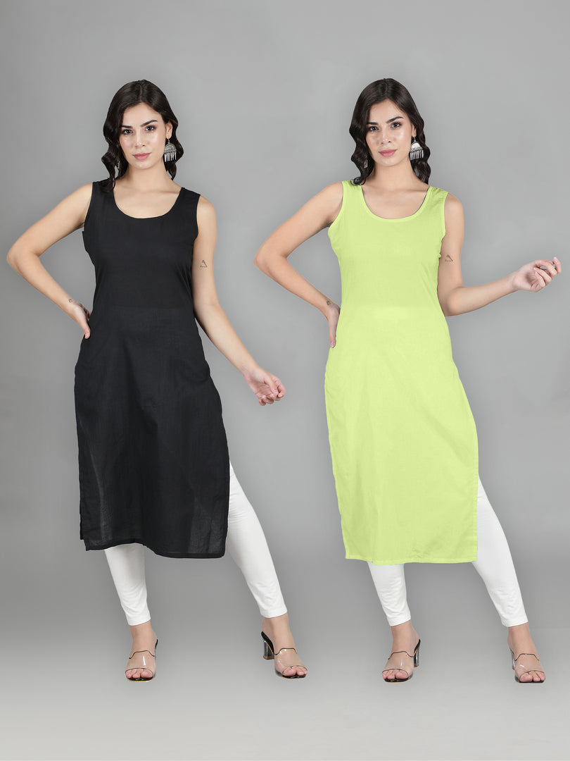 Seva Chikan Cotton Long Slips Combo Of Black (Pack of 2)