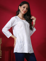 Load image into Gallery viewer, Seva Chikan Hand Embroidered White Cotton Lucknowi Chikan Top-SCL9049