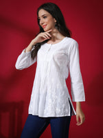 Load image into Gallery viewer, Seva Chikan Hand Embroidered White Cotton Lucknowi Chikan Top-SCL9049