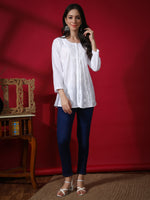 Load image into Gallery viewer, Seva Chikan Hand Embroidered White Cotton Lucknowi Chikan Top-SCL9049