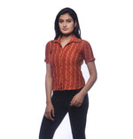 Load image into Gallery viewer, Seva Chikan Hand Embroidered Brown Cotton Lucknowi Chikankari Short Top- SCL0142