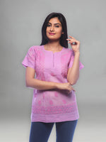 Load image into Gallery viewer, Seva Chikan Hand Embroidered Mauve Cotton Lucknowi Chikankari Short Top-SCL0194
