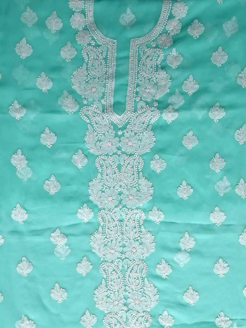 Seva Chikan Hand Embroidered Sea Green Georgette Lucknowi Chikankari Unstitched Suit Piece-SCL13122