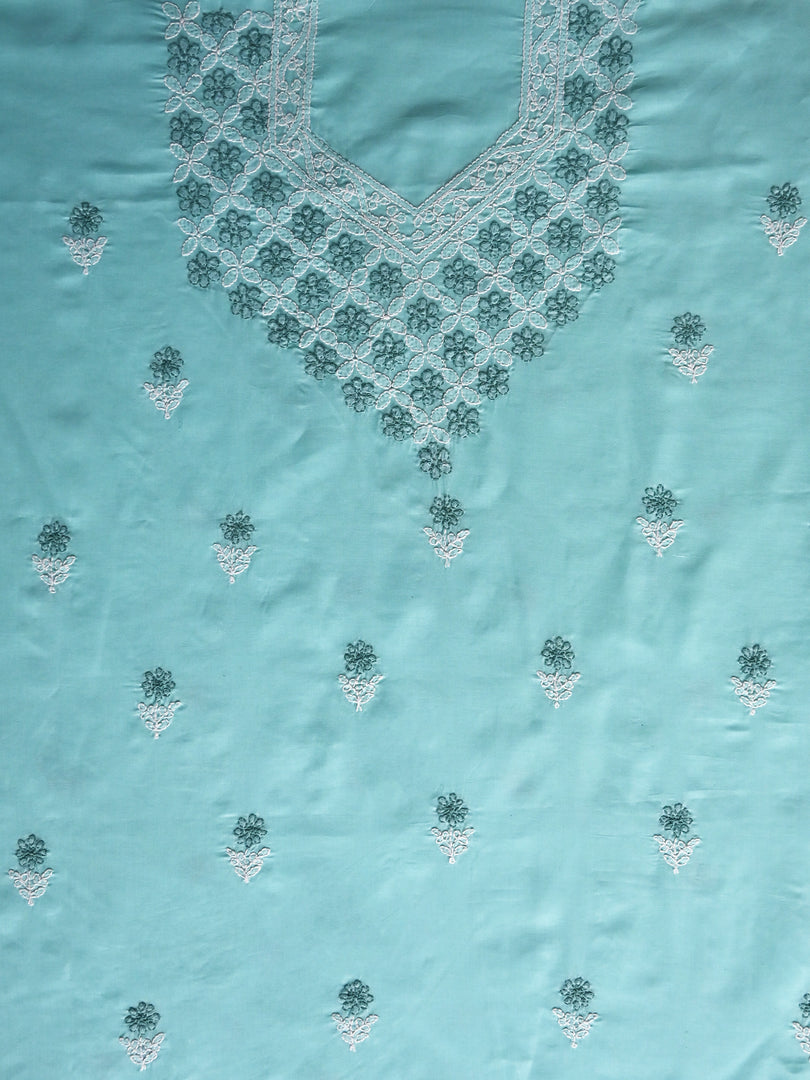 Seva Chikan Hand Embroidered Sea Green Terivoil Cotton Lucknowi Chikankari Unstitched Suit Piece-SCL13013