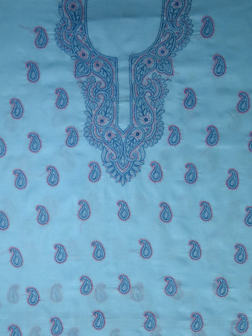 Seva Chikan Hand Embroidered Blue Cotton Lucknowi Chikankari Unstitched Suit Piece-SCL13104