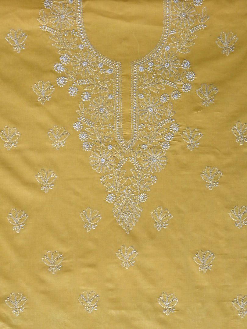 Seva Chikan Hand Embroidered Yellow Cotton Lucknowi Chikankari Unstitched Suit Piece-SCL13071