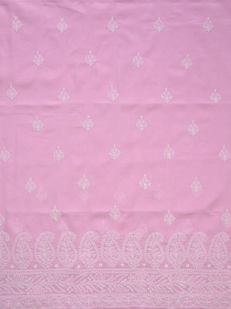 Seva Chikan Hand Embroidered Pink Terivoil Cotton Lucknowi Chikankari Unstitched Suit Piece-SCL13030