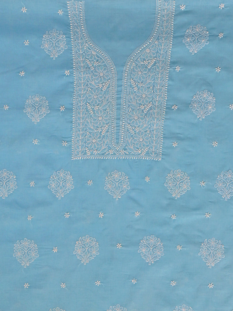 Seva Chikan Hand Embroidered Blue Cotton Lucknowi Chikankari Unstitched Suit Piece-SCL13102