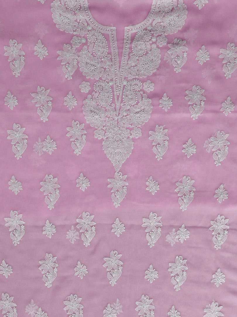 Seva Chikan Hand Embroidered Pink Georgette Lucknowi Chikankari Unstitched Suit Piece-SCL13125