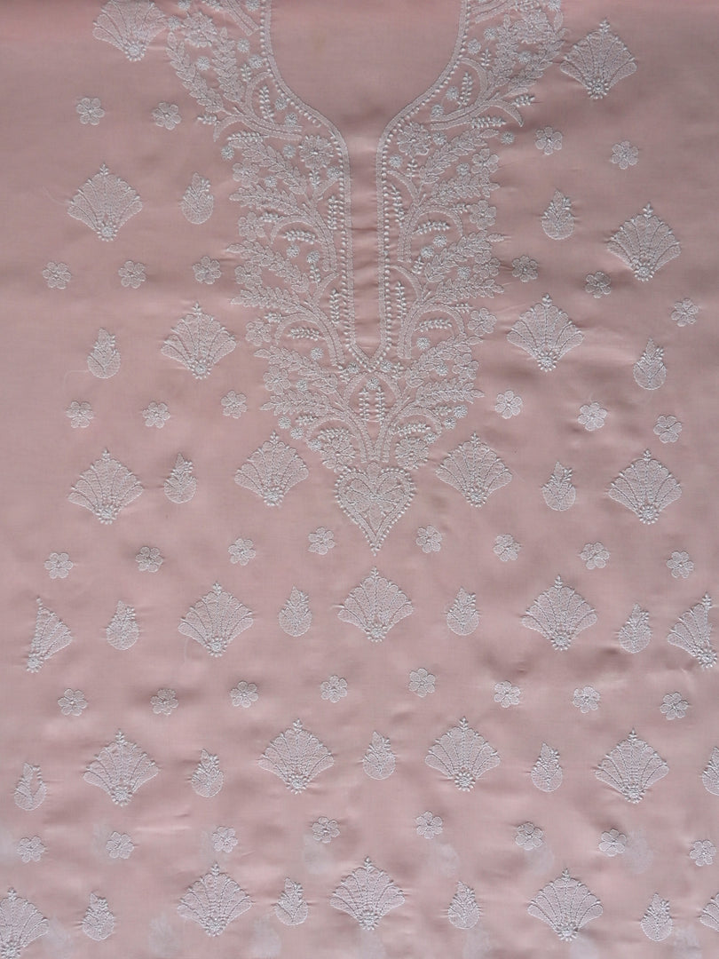 Seva Chikan Hand Embroidered Pink Cotton Lucknowi Chikankari Unstitched Suit Piece-SCL13050