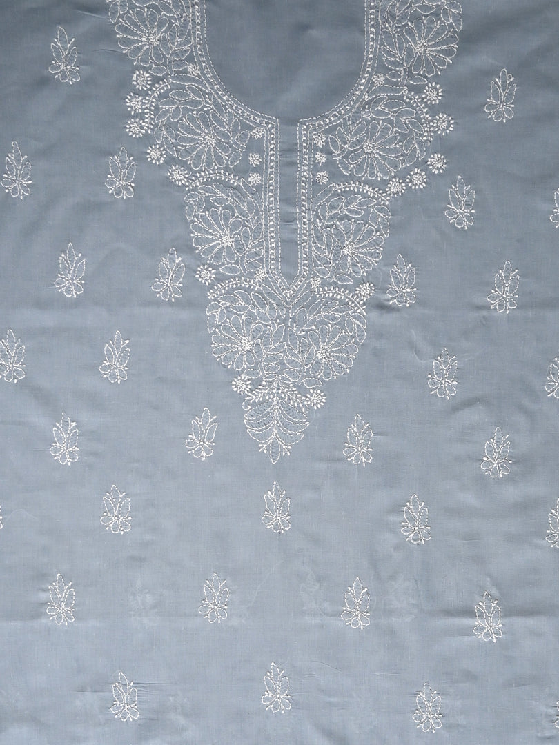 Seva Chikan Hand Embroidered Grey Cotton Lucknowi Chikankari Unstitched Suit Piece-SCL13082