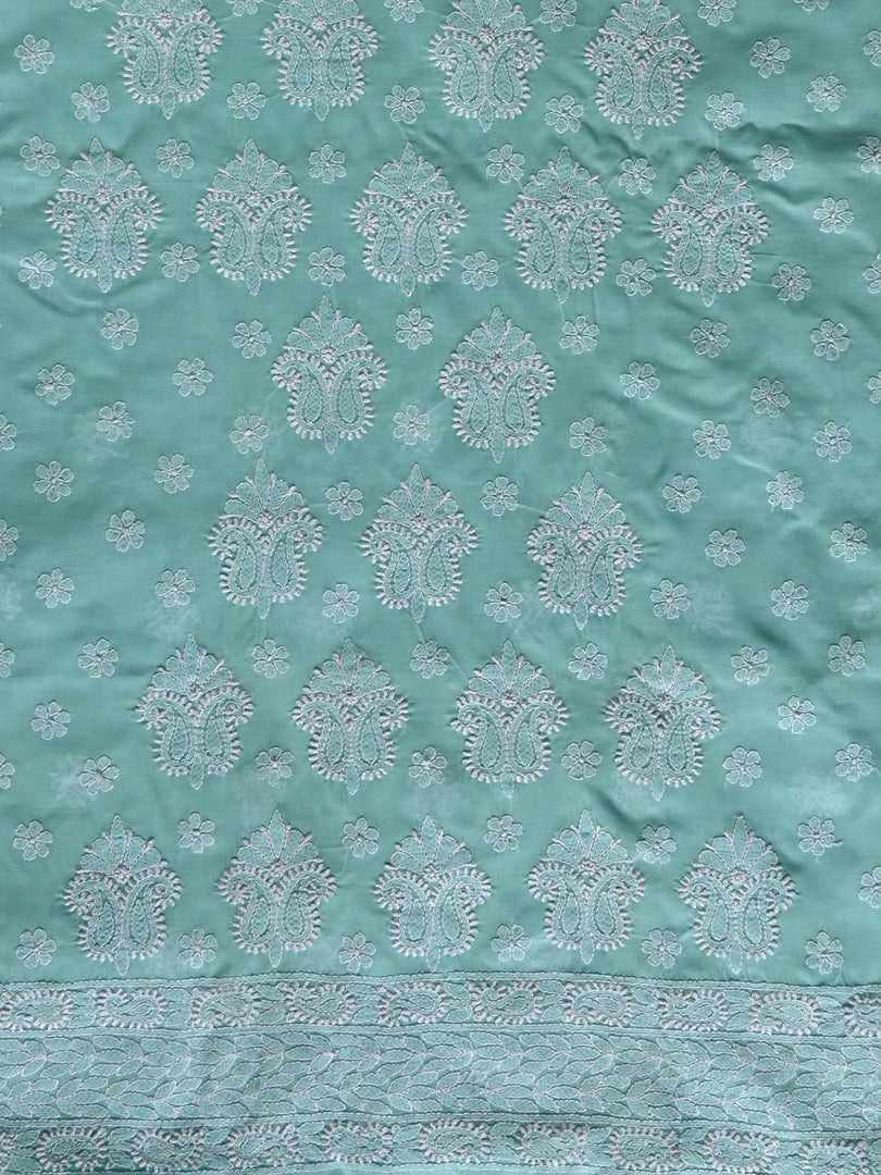 Seva Chikan Hand Embroidered Sea Green Cotton Lucknowi Chikankari Unstitched Suit Piece-SCL13087