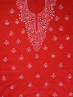 Load image into Gallery viewer, Seva Chikan Hand Embroidered Red Cotton Lucknowi Chikankari Unstitched Suit Piece-SCL13079
