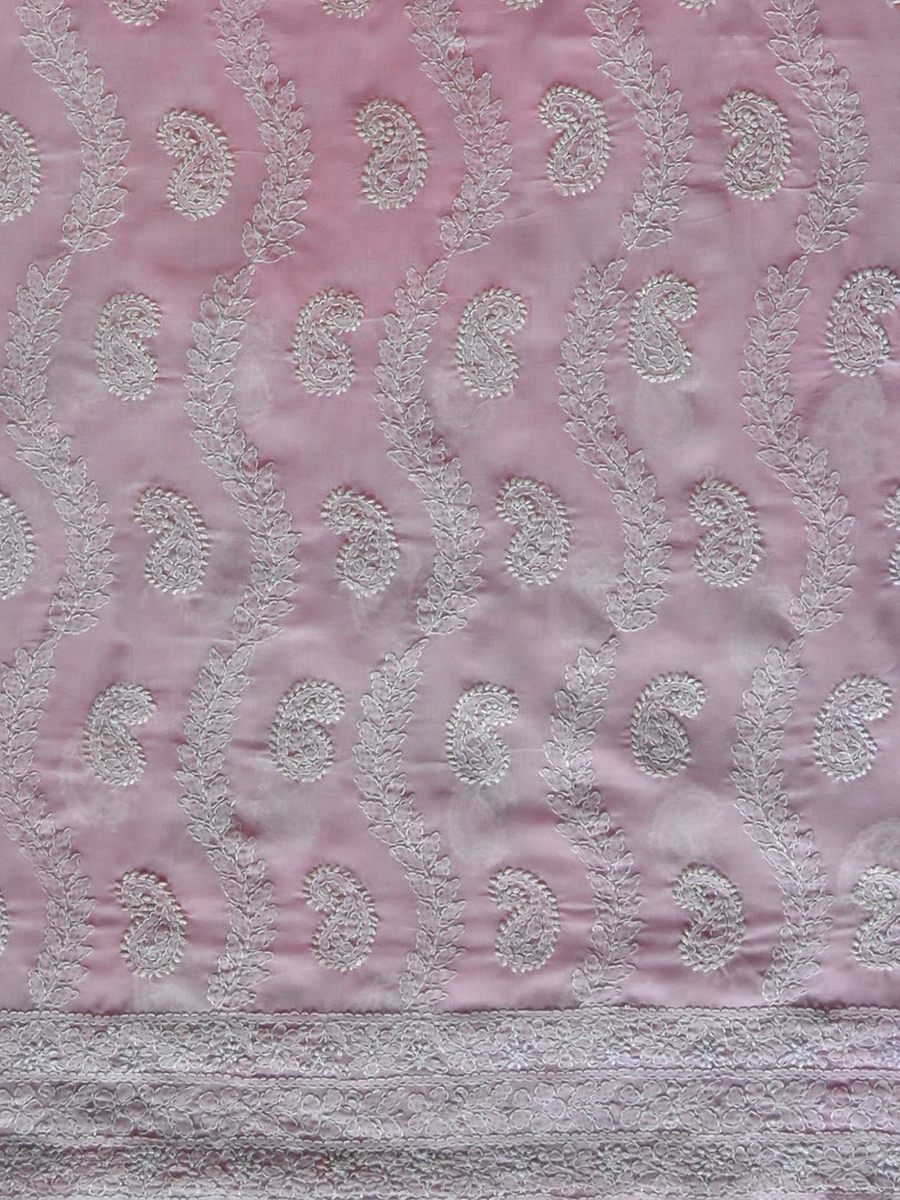 Seva Chikan Hand Embroidered Pink Cotton Lucknowi Chikankari Unstitched Suit Piece-SCL13092