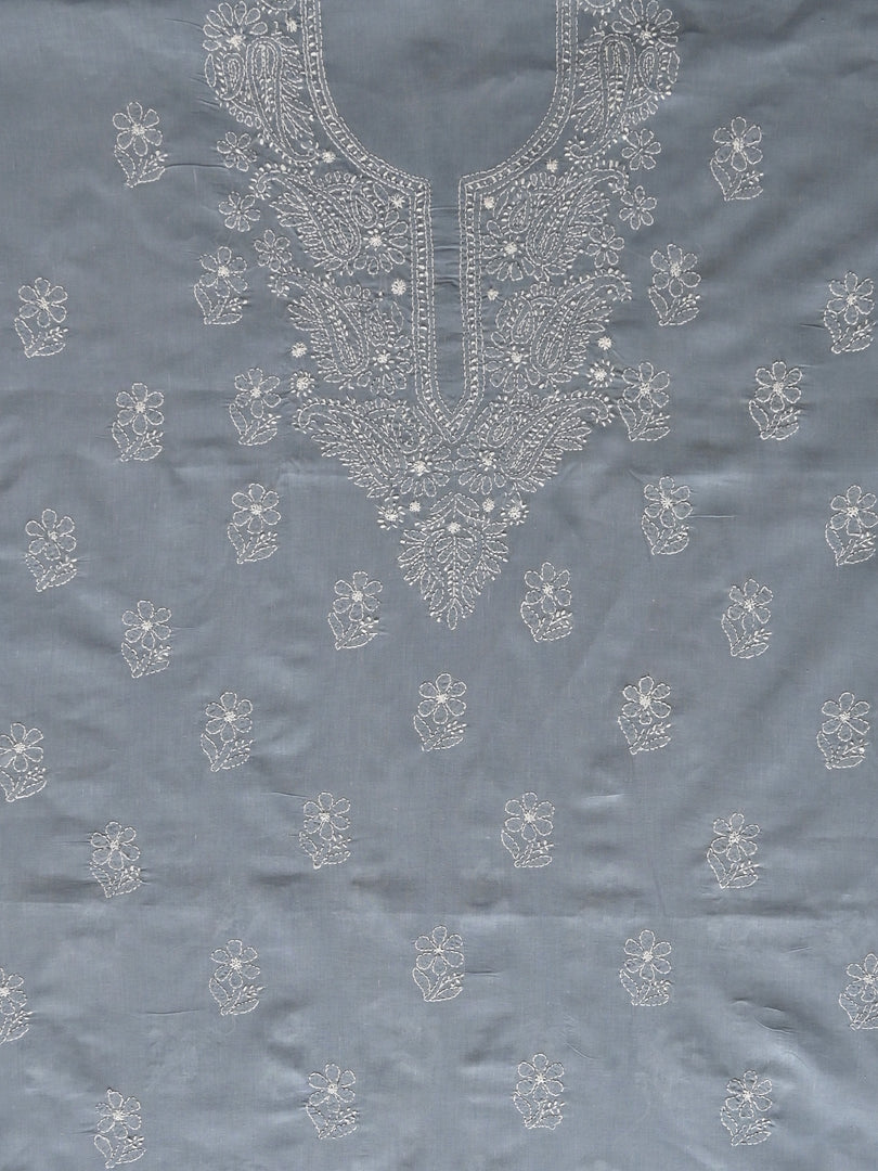 Seva Chikan Hand Embroidered Grey Cotton Lucknowi Chikankari Unstitched Suit Piece-SCL13056