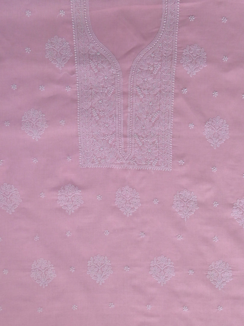 Seva Chikan Hand Embroidered Pink Cotton Lucknowi Chikankari Unstitched Suit Piece-SCL13100