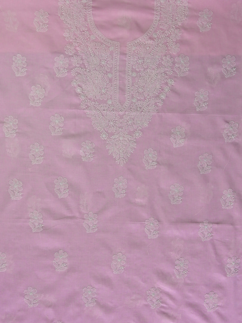 Seva Chikan Hand Embroidered Pink Cotton Lucknowi Chikankari Unstitched Suit Piece-SCL13060