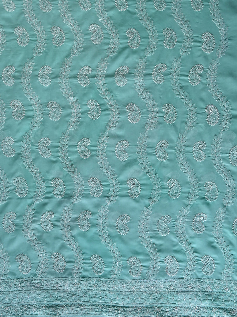 Seva Chikan Hand Embroidered Sea Green Cotton Lucknowi Chikankari Unstitched Suit Piece-SCL13095