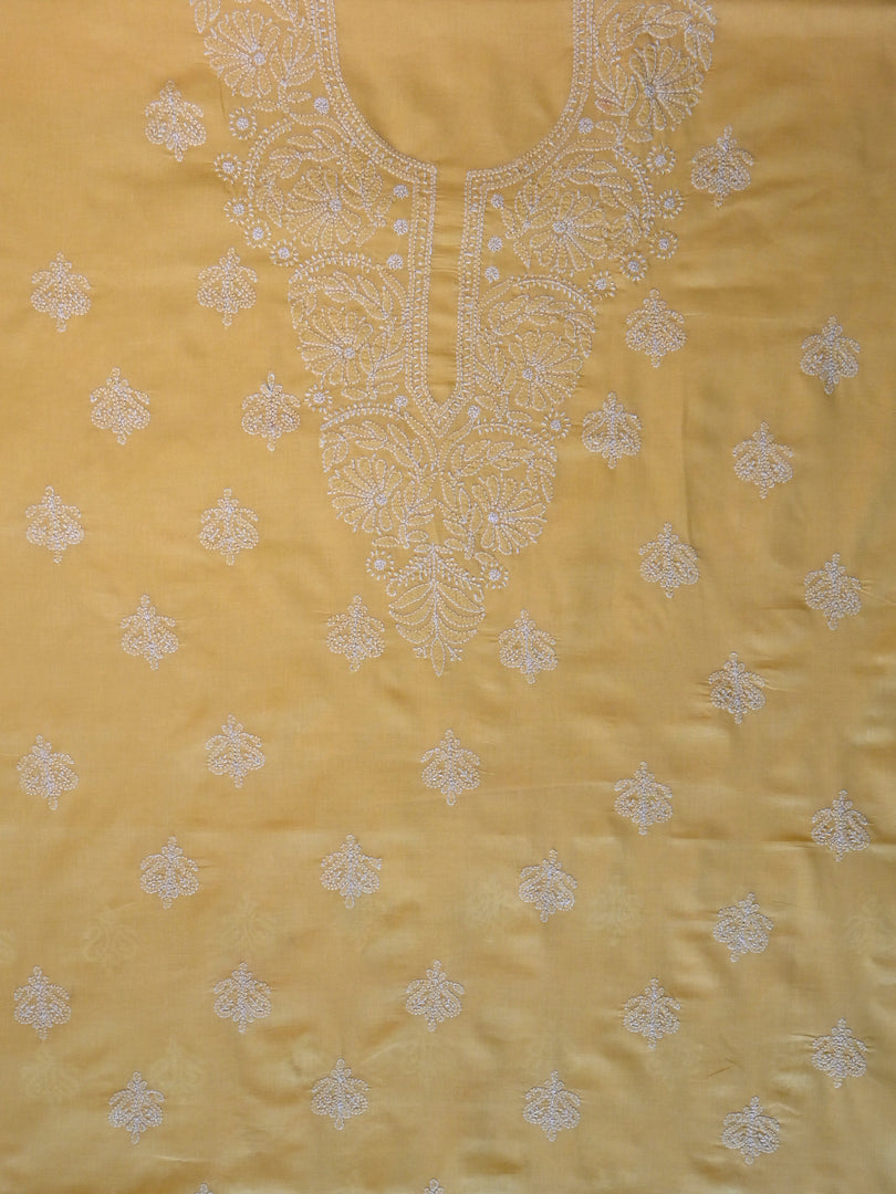 Seva Chikan Hand Embroidered Yellow Cotton Lucknowi Chikankari Unstitched Suit Piece-SCL13076