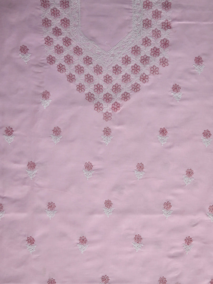 Seva Chikan Hand Embroidered Pink Terivoil Cotton Lucknowi Chikankari Unstitched Suit Piece-SCL13015