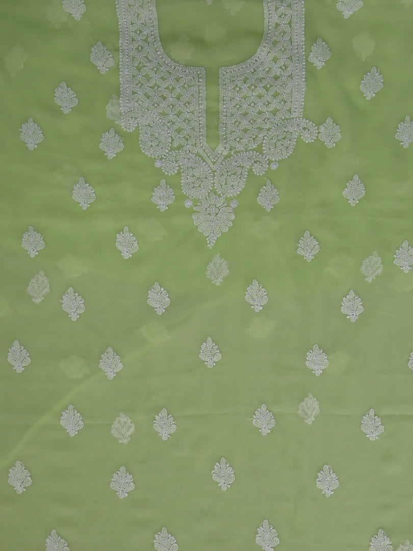 Seva Chikan Hand Embroidered Green Georgette Lucknowi Chikankari Unstitched Suit Piece-SCL13113