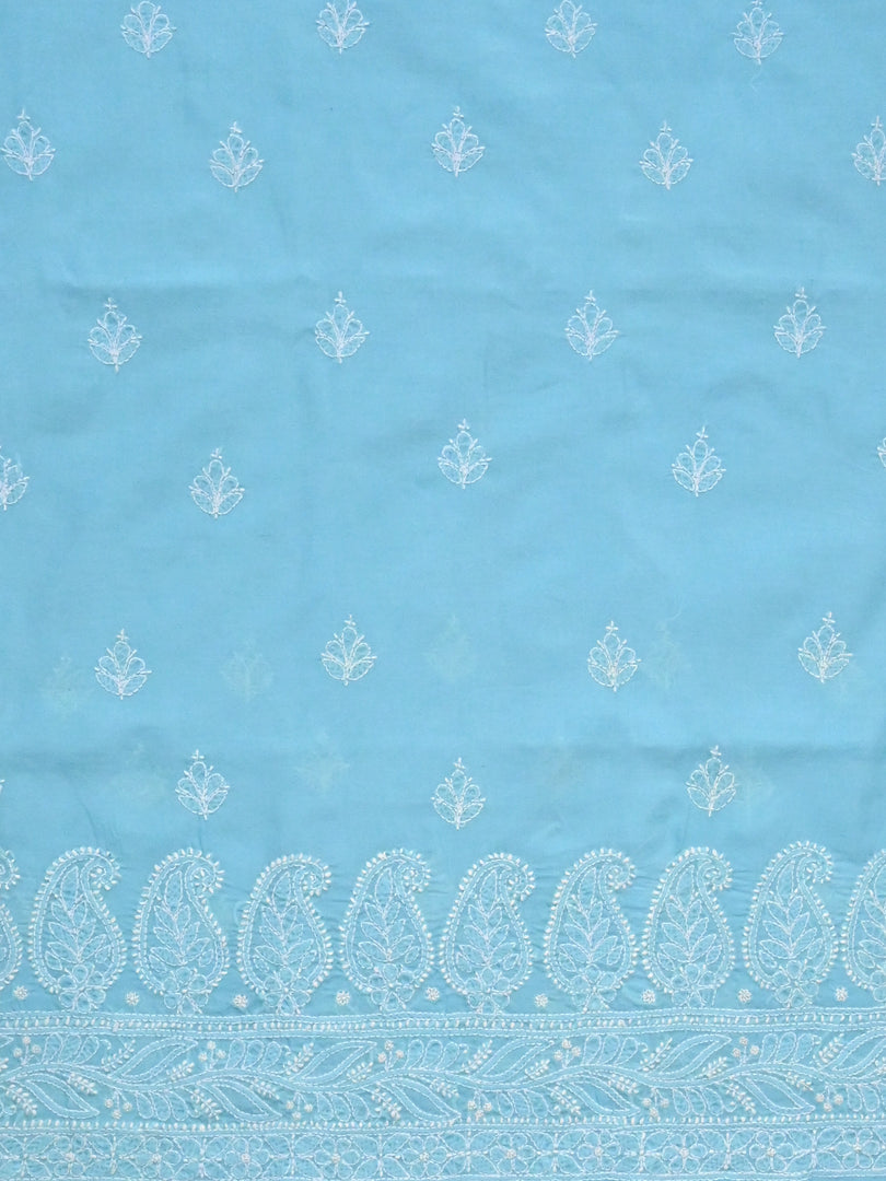 Seva Chikan Hand Embroidered Blue Terivoil Cotton Lucknowi Chikankari Unstitched Suit Piece-SCL13028