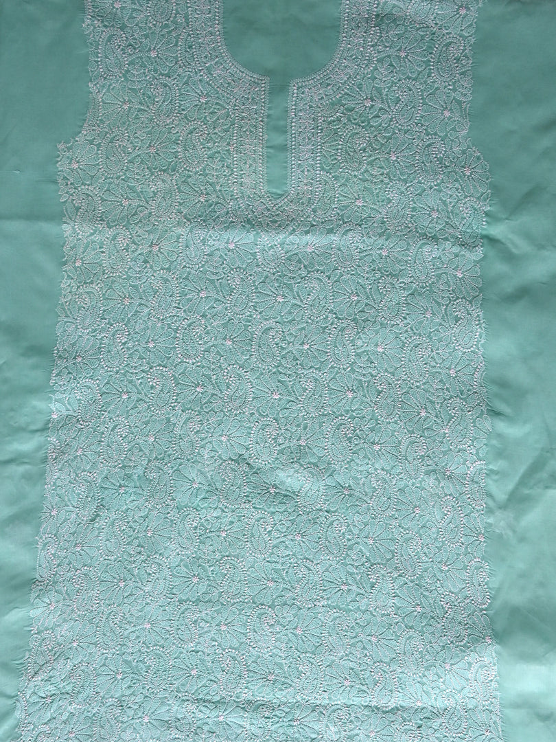 Seva Chikan Hand Embroidered Sea Green Terivoil Cotton Lucknowi Chikankari Unstitched Suit Piece-SCL13020