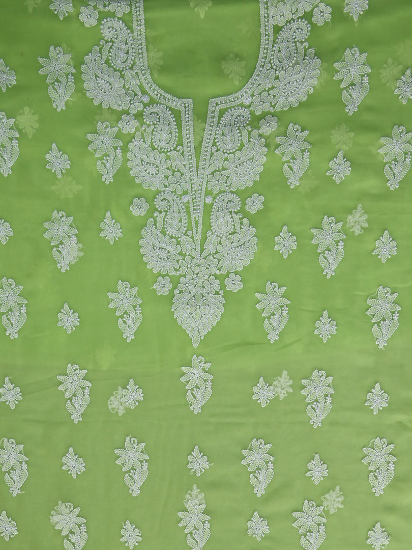 Seva Chikan Hand Embroidered Pista Green Georgette Lucknowi Chikankari Unstitched Suit Piece-SCL13127