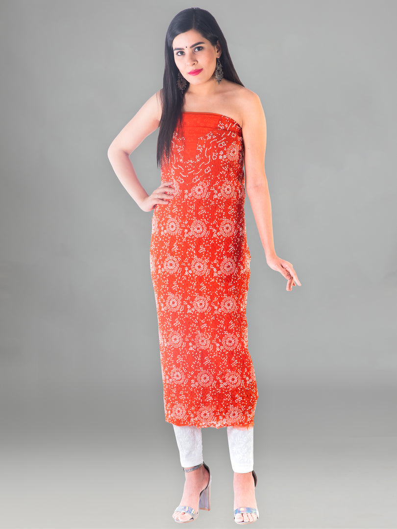 Seva Chikan Hand Embroidered Dark Orange Georgette Lucknowi Chikankari Unstitched Suit Piece-SCL1618