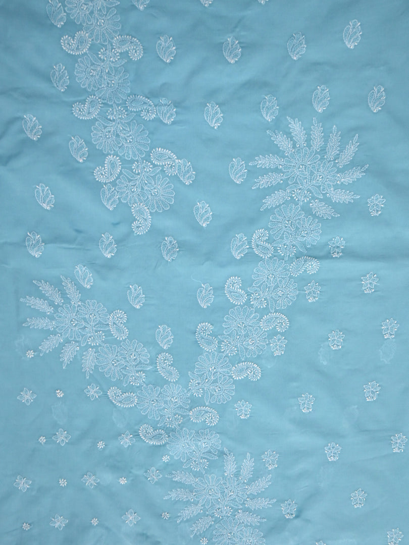 Seva Chikan Hand Embroidered Blue Terivoil Cotton Lucknowi Chikankari Unstitched Suit Piece-SCL13008