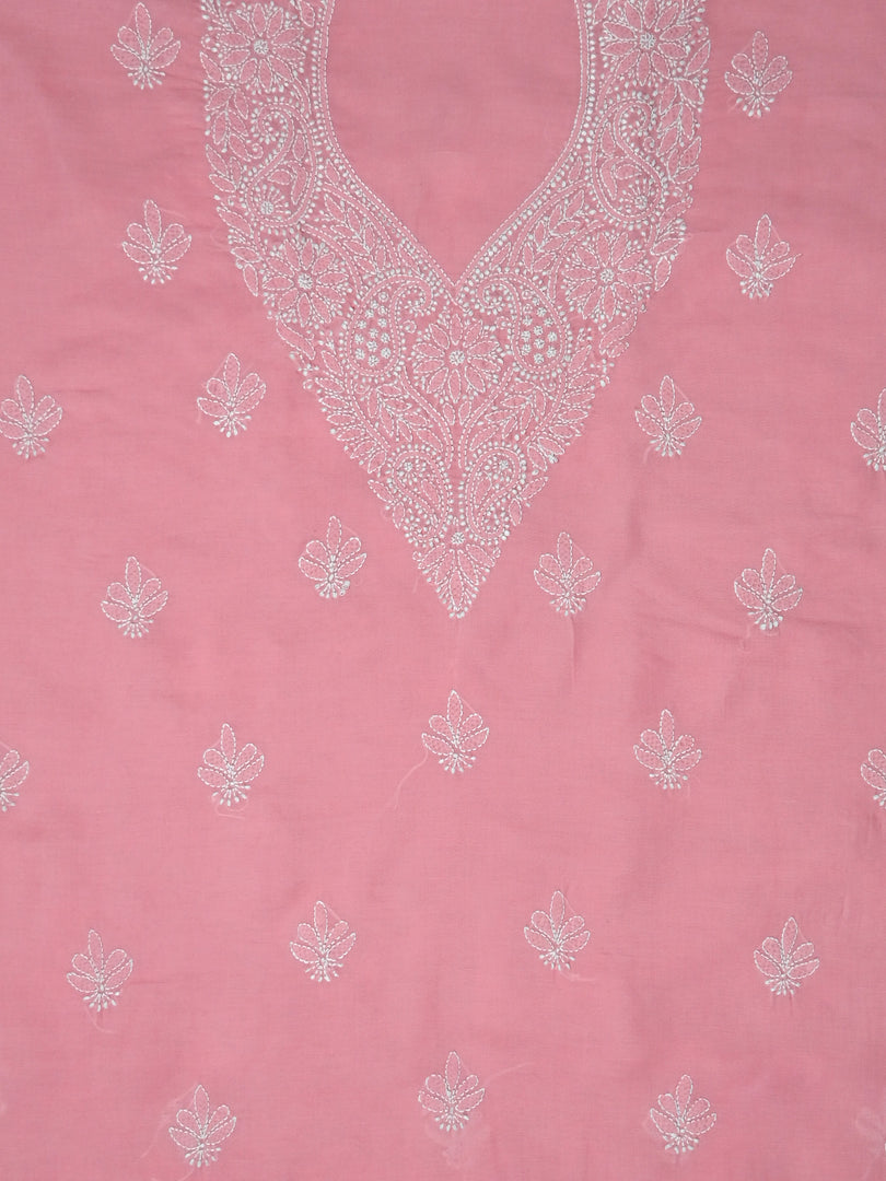 Seva Chikan Hand Embroidered Peach Terivoil Cotton Lucknowi Chikankari Unstitched Suit Piece-SCL13040