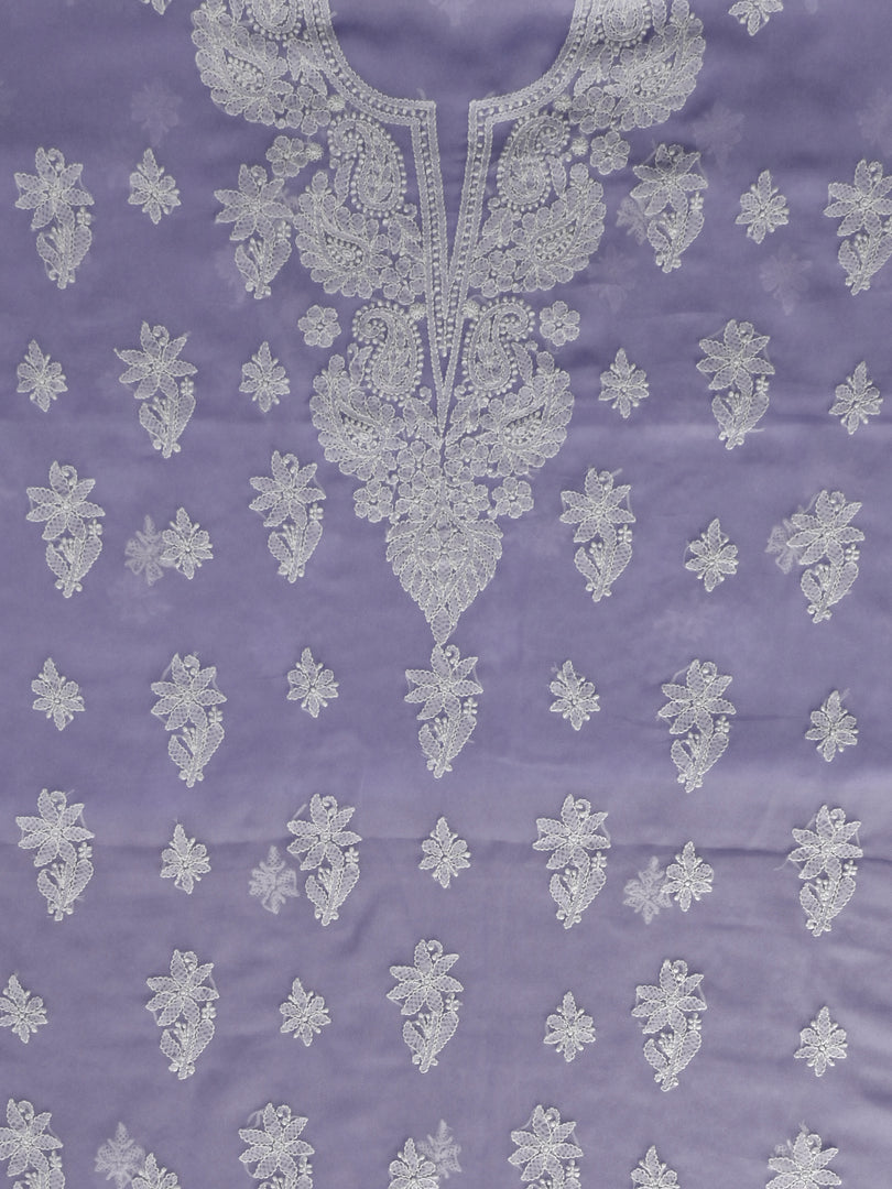 Seva Chikan Hand Embroidered Lavender Georgette Lucknowi Chikankari Unstitched Suit Piece-SCL13123