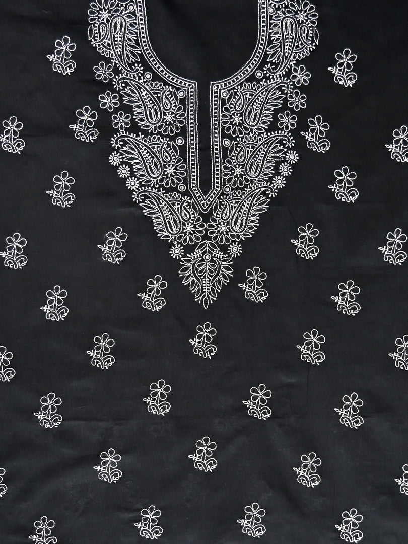 Seva Chikan Hand Embroidered Black Cotton Lucknowi Chikankari Unstitched Suit Piece-SCL13061