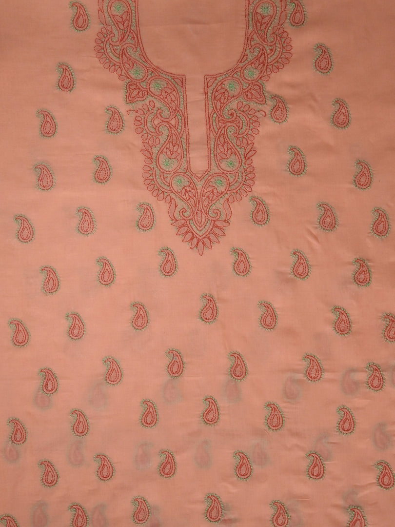 Seva Chikan Hand Embroidered Peach Cotton Lucknowi Chikankari Unstitched Suit Piece-SCL13106