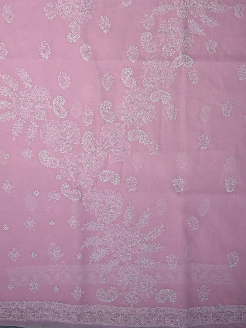 Seva Chikan Hand Embroidered Pink Terivoil Cotton Lucknowi Chikankari Unstitched Suit Piece-SCL13011