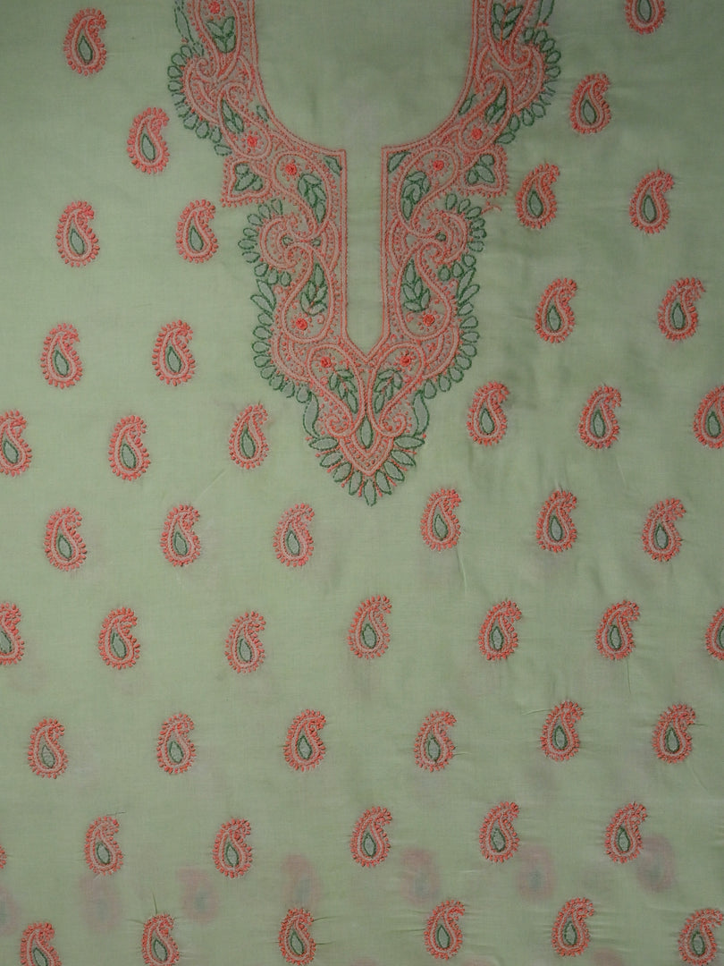 Seva Chikan Hand Embroidered Green Cotton Lucknowi Chikankari Unstitched Suit Piece-SCL13105