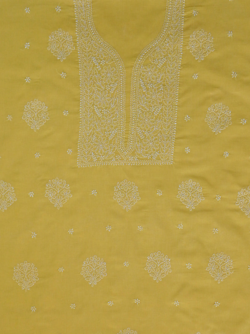 Seva Chikan Hand Embroidered Yellow Cotton Lucknowi Chikankari Unstitched Suit Piece-SCL13099