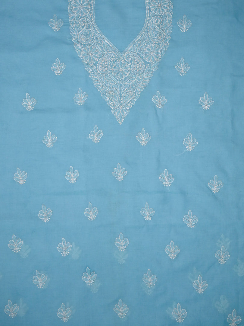 Seva Chikan Hand Embroidered Blue Terivoil Cotton Lucknowi Chikankari Unstitched Suit Piece-SCL13041