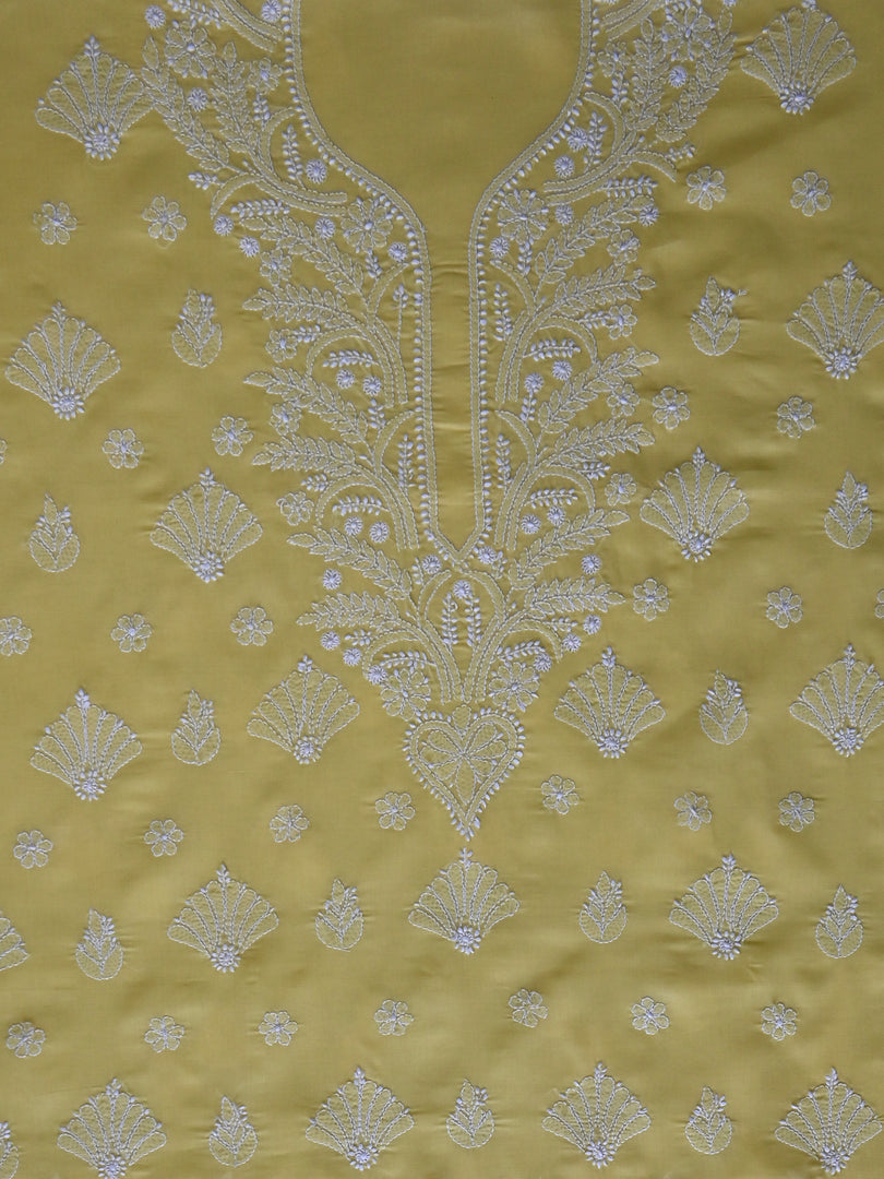 Seva Chikan Hand Embroidered Yellow Cotton Lucknowi Chikankari Unstitched Suit Piece-SCL13053