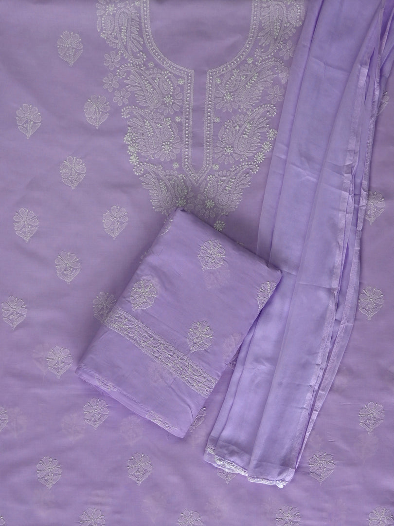 Seva Chikan Hand Embroidered Mauve Cotton Lucknowi Chikankari Unstitched Suit Piece-SCL13059